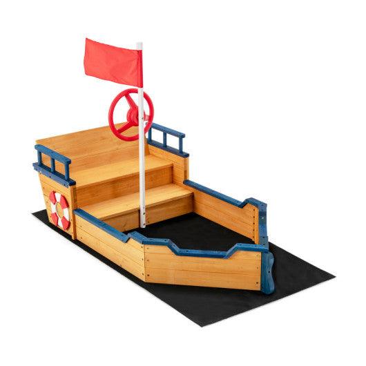 Kids Pirate Boat Wooden Sandbox Children Outdoor Playset at Set Shop and Smile