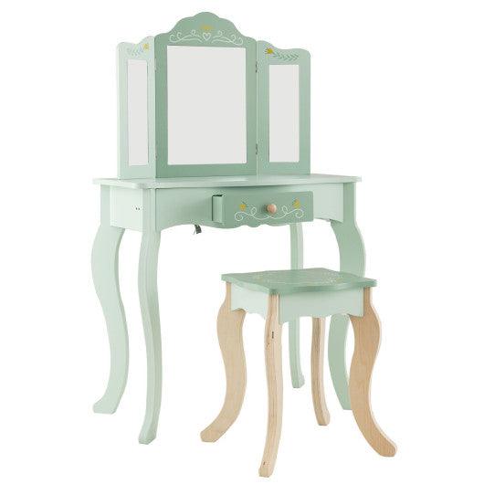 Kids Vanity Set with Tri-folding Mirror-Green at Set Shop and Smile