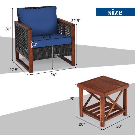 3 Pieces Patio Wicker Furniture Set with Washable Cushion and Acacia Wood Coffee Table-Navy at Set Shop and Smile