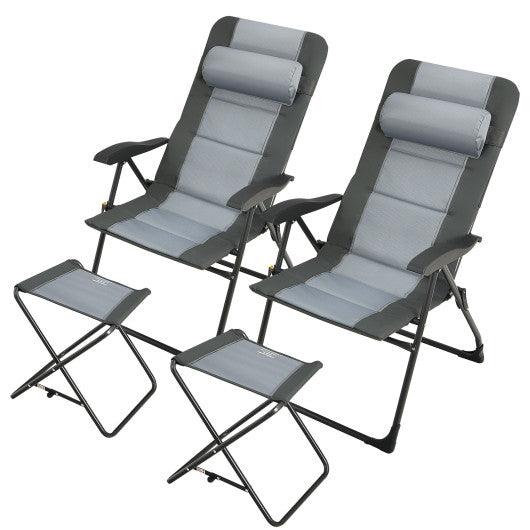 Set of 2 Patiojoy Patio Folding Dining Chair with Ottoman Set Recliner Adjustable-Gray at Set Shop and Smile