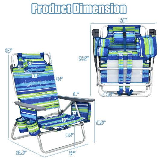 4-Pack 5-Position Outdoor Folding Backpack Beach Reclining Chair with Pillow-Blue at Set Shop and Smile