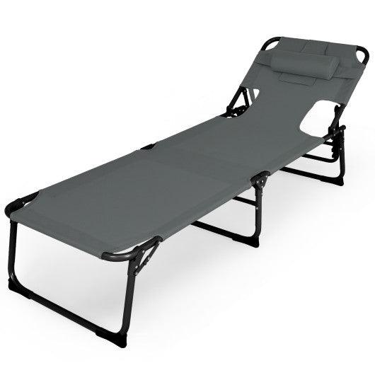 Folding Beach Lounge Chair with Pillow for Outdoor-Gray at Set Shop and Smile