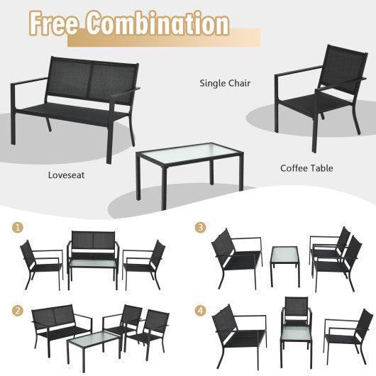4 PCS Patio Furniture Set Sofa Coffee Table Steel Frame Garden-Gray at Set Shop and Smile