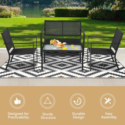 4 PCS Patio Furniture Set Sofa Coffee Table Steel Frame Garden-Gray at Set Shop and Smile