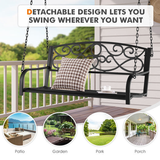 Outdoor 2-Person Metal Porch Swing Chair with Chains-Black - Set Shop and Smile