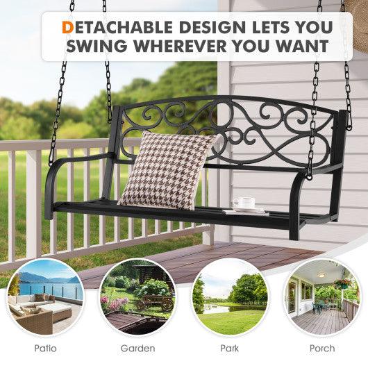 Outdoor 2-Person Metal Porch Swing Chair with Chains-Black - Costway - NP10185BN - Set Shop and Smile