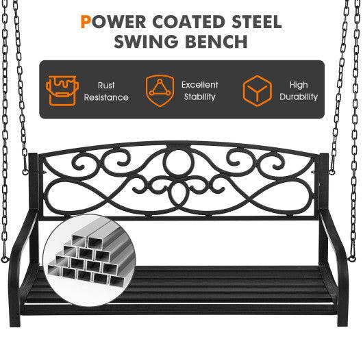 Outdoor 2-Person Metal Porch Swing Chair with Chains-Black - Costway - NP10185BN - Set Shop and Smile