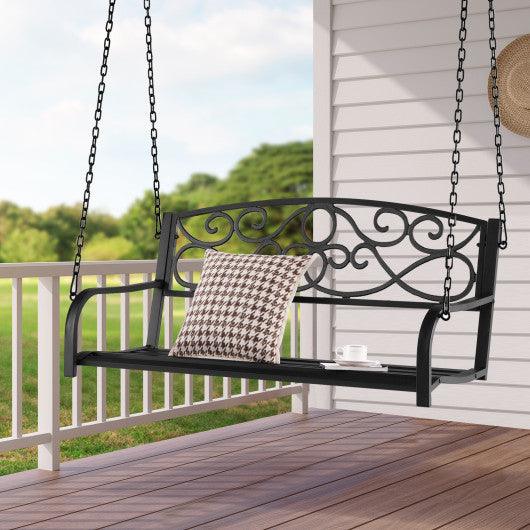 Outdoor 2-Person Metal Porch Swing Chair with Chains-Black - Costway - NP10185BN - Set Shop and Smile
