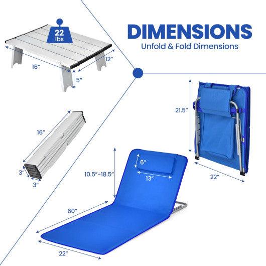 3 Pieces Beach Lounge Chair Mat Set 2 Adjustable Lounge Chairs with Table Stripe-Blue at Set Shop and Smile