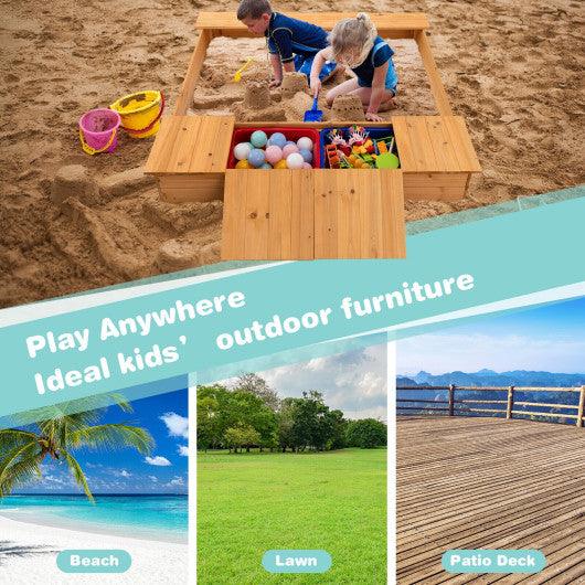 Kids Wooden Sandbox with Bench Seats and Storage Boxes at Set Shop and Smile