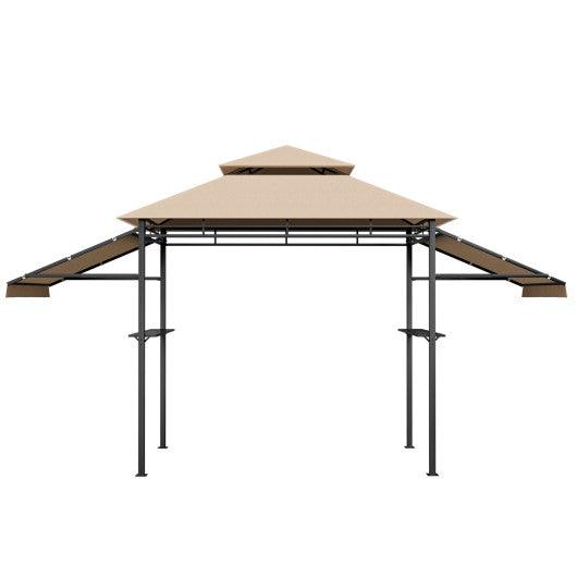 13.5 x 4 Feet Patio BBQ Grill Gazebo Canopy with Dual Side Awnings-Beige at Set Shop and Smile
