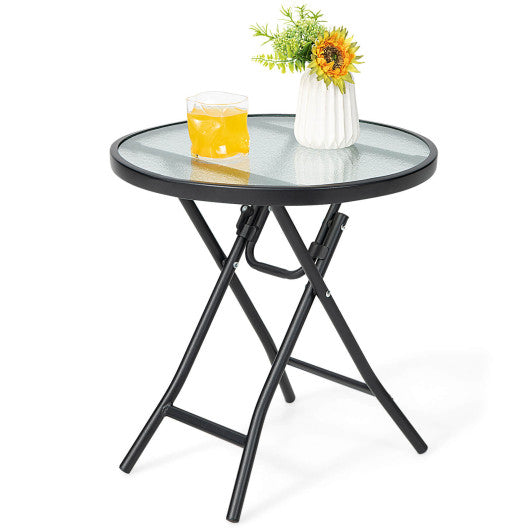 Patio Side Table with Tempered Glass Tabletop - Set Shop and Smile