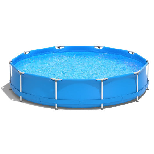 Round Above Ground Swimming Pool With Pool Cover-Blue - Set Shop and Smile