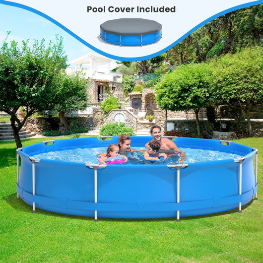 Round Above Ground Swimming Pool With Pool Cover-Blue - Set Shop and Smile