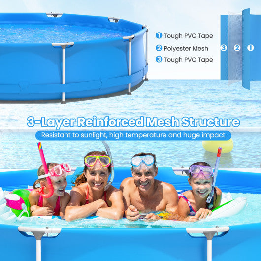 Round Above Ground Swimming Pool With Pool Cover-Blue - Set Shop and Smile