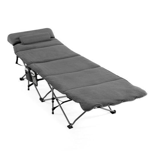 Folding Retractable Travel Camping Cot with Mattress and Carry Bag-Gray at Set Shop and Smile
