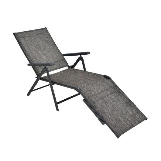 Patio Foldable Chaise Lounge Chair with Backrest and Footrest-Gray at Set Shop and Smile