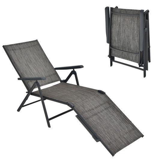 Patio Foldable Chaise Lounge Chair with Backrest and Footrest-Gray at Set Shop and Smile
