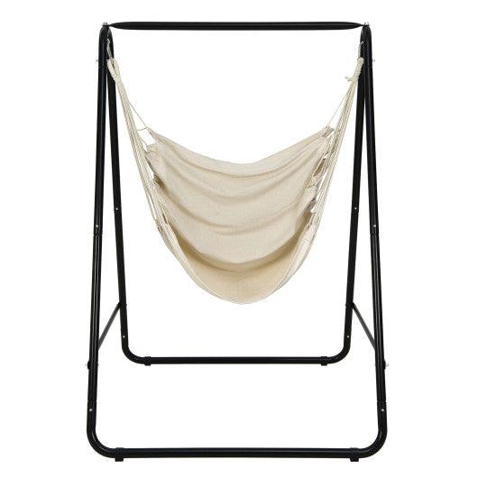 Hanging Padded Hammock Chair with Stand and Heavy Duty Steel-Beige at Set Shop and Smile