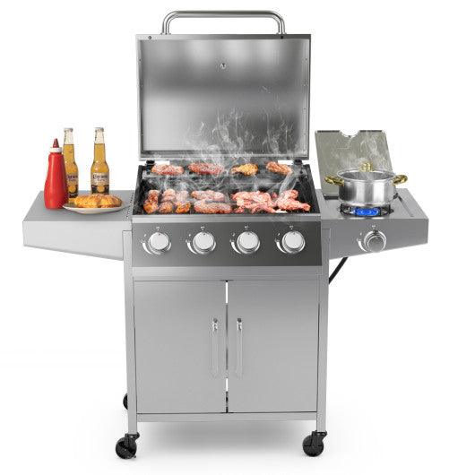 50000BTU 5-Burner Propane Gas Grill with Side Burner and 2 Prep Tables-Silver at Set Shop and Smile
