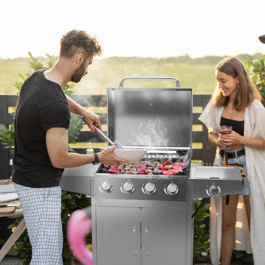 50000BTU 5-Burner Propane Gas Grill with Side Burner and 2 Prep Tables-Silver at Set Shop and Smile