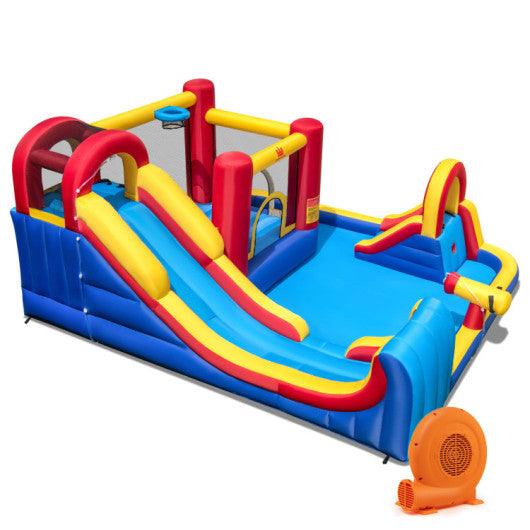 7 in 1 Outdoor Inflatable Bounce House with Water Slides and Splash Pools with 750W Blower at Set Shop and Smile
