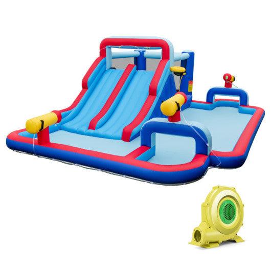 Inflatable Bounce House with 2 Water Slides and 3 Water Cannons With 735W Blower at Set Shop and Smile