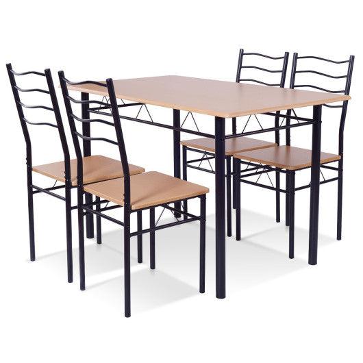 5 Pieces Wood Metal Dining Table Set with 4 Chairs-Natural at Set Shop and Smile