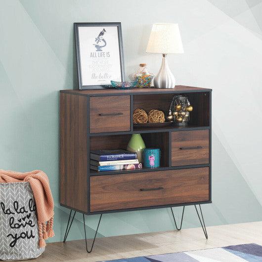 3-Tier Wood Storage Cabinet with Drawers and 4 Metal Legs at Set Shop and Smile