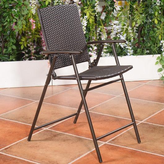 Set of 4 Folding Rattan Bar Chairs with Footrests and Armrests for Outdoors and Indoors at Set Shop and Smile