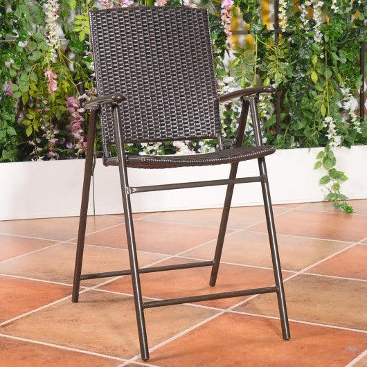 Set of 4 Folding Rattan Bar Chairs with Footrests and Armrests for Outdoors and Indoors at Set Shop and Smile