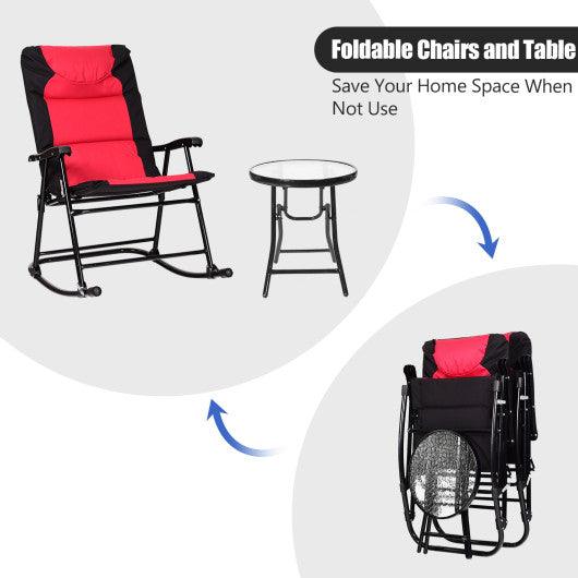 3 Pcs Outdoor Folding Rocking Chair Table Set with Cushion-Black&Red at Set Shop and Smile