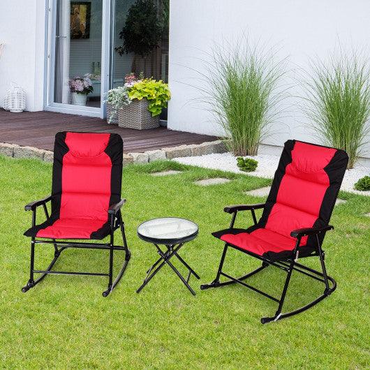 3 Pcs Outdoor Folding Rocking Chair Table Set with Cushion-Black&Red at Set Shop and Smile