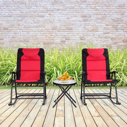 3 Pcs Outdoor Folding Rocking Chair Table Set with Cushion-Black&Red at Set Shop and Smile