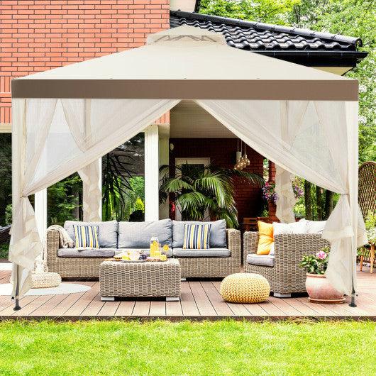 Canopy Gazebo Tent Shelter Garden Lawn Patio with Mosquito Netting-Beige at Set Shop and Smile