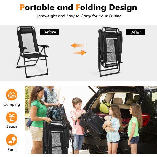 2 Pieces Patio Adjustable Folding Recliner Chairs with 7 Level Adjustable Backrest-Black at Set Shop and Smile