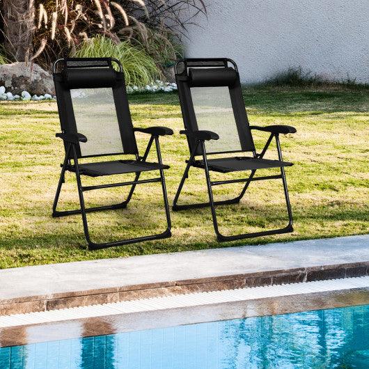2 Pieces Patio Adjustable Folding Recliner Chairs with 7 Level Adjustable Backrest-Black at Set Shop and Smile