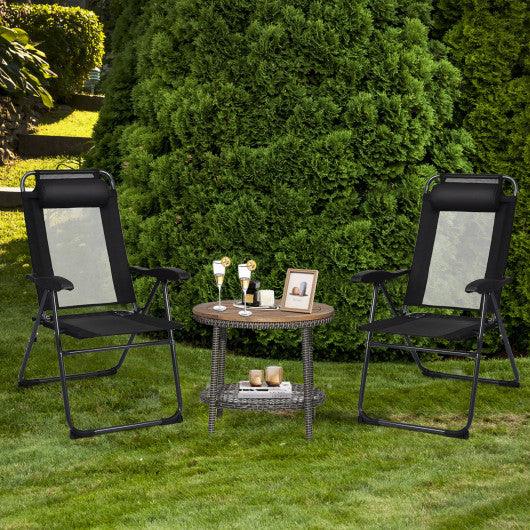 2 Pieces Patio Adjustable Folding Recliner Chairs with 7 Level Adjustable Backrest-Black at Set Shop and Smile