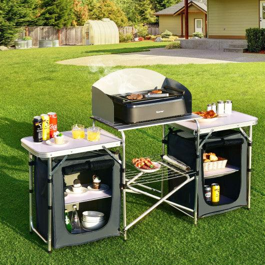 Folding Camping Table with Storage Organizer-Gray - Costway - OP70292GR - Set Shop and Smile