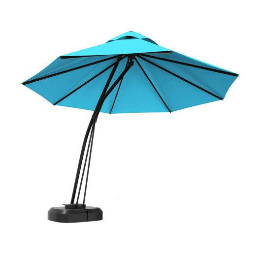 11 Feet Outdoor Cantilever Hanging Umbrella with Base and Wheels-Turquoise at Set Shop and Smile