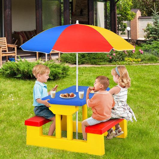 Kids Picnic Folding Table and Bench with Umbrella-Yellow at Set Shop and Smile
