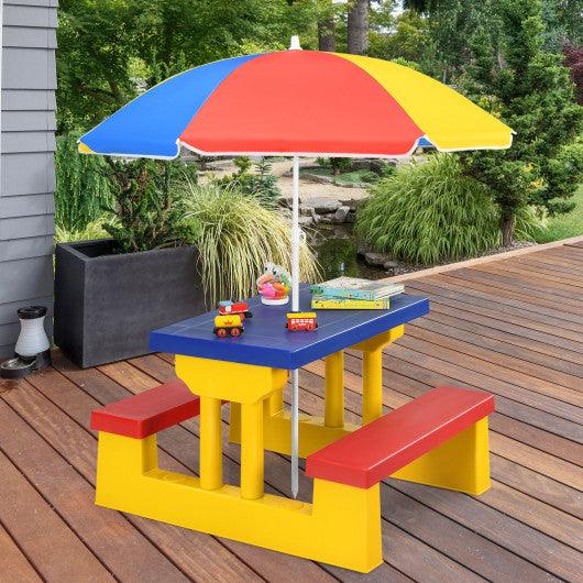 Kids Picnic Folding Table and Bench with Umbrella-Yellow at Set Shop and Smile