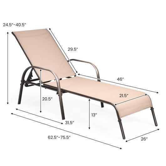 Adjustable Patio Chaise Folding Lounge Chair with Backrest-Brown at Set Shop and Smile
