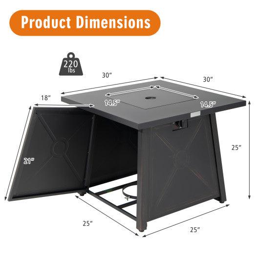 30 Inch Square Propane Gas Fire Table with Waterproof Cover at Set Shop and Smile