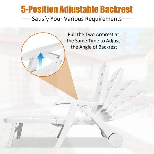 5 Position Adjustable Folding Lounger Chaise Chair on Wheels at Set Shop and Smile