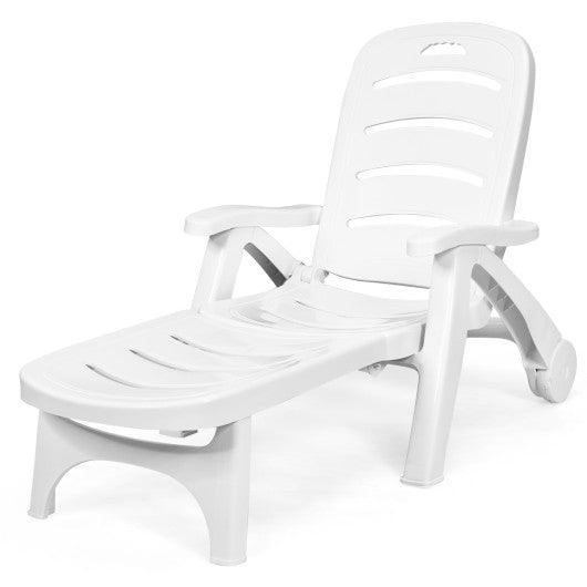 5 Position Adjustable Folding Lounger Chaise Chair on Wheels at Set Shop and Smile