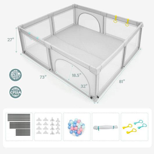 Large Infant Baby Playpen Safety Play Center Yard with 50 Ocean Balls-Gray at Set Shop and Smile