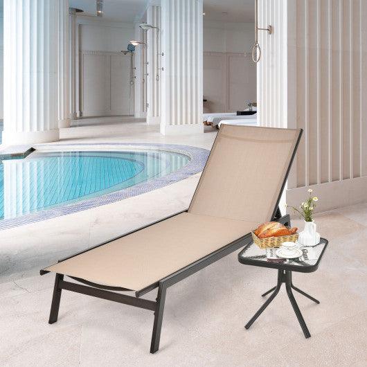 Outdoor Reclining Chaise Lounge Chair with 6-Position Adjustable Back-Brown at Set Shop and Smile