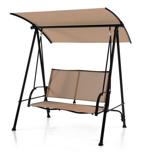 2-Seat Outdoor Canopy Swing with Comfortable Fabric Seat and Heavy-duty Metal Frame-Beige at Set Shop and Smile