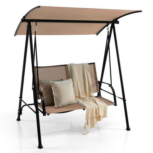 2-Seat Outdoor Canopy Swing with Comfortable Fabric Seat and Heavy-duty Metal Frame-Beige at Set Shop and Smile